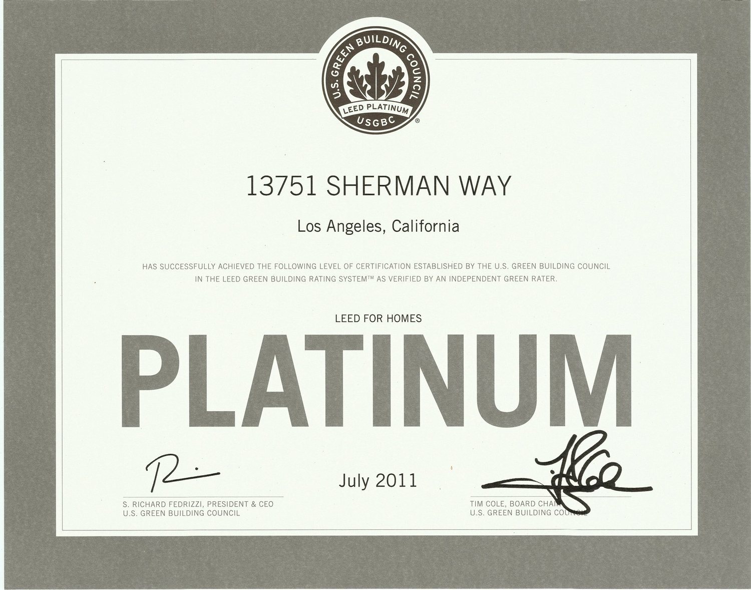 13751 Sherman Way — Los Angeles, California — LEED for Homes — LEED Platinum — U.S. Green Building Council — July 2011